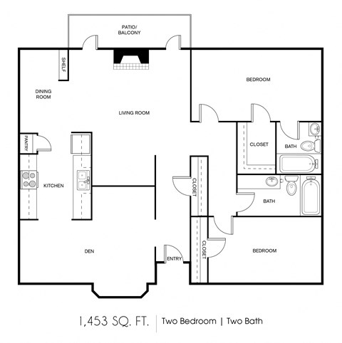 Floor plan for 2 beds, 2 baths, 1453 sqft